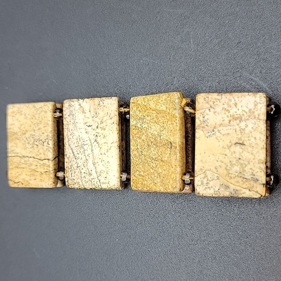 Natural Gemstone Picture Jaspet Smokey Quartz Stretch Bracelet US Size 7.5" - Picture 7 of 9